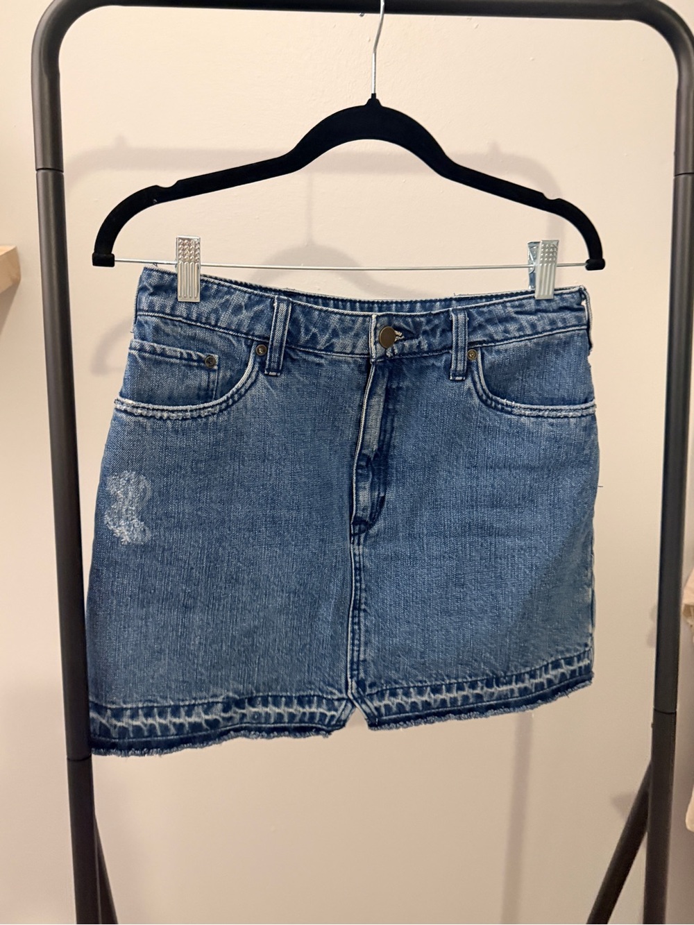 Free People Blue Denim Mini Skirt - Casual Distressed Edge